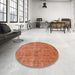 Round Machine Washable Abstract Orange Red Rug in a Office, wshabs1275