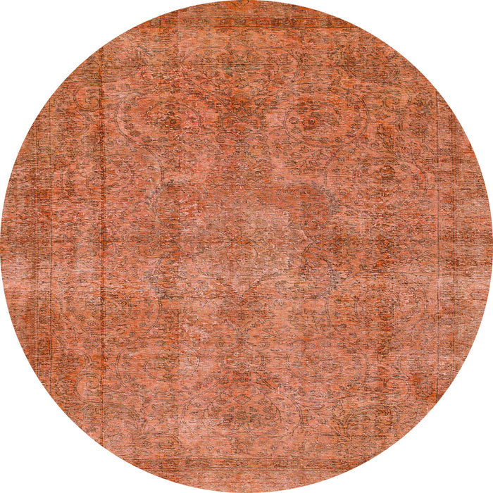 Round Machine Washable Abstract Orange Red Rug, wshabs1275