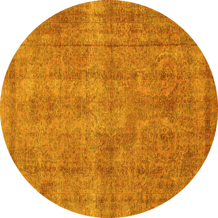 Round Abstract Yellow Modern Rug, abs1275yw