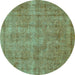 Round Abstract Turquoise Modern Rug, abs1275turq