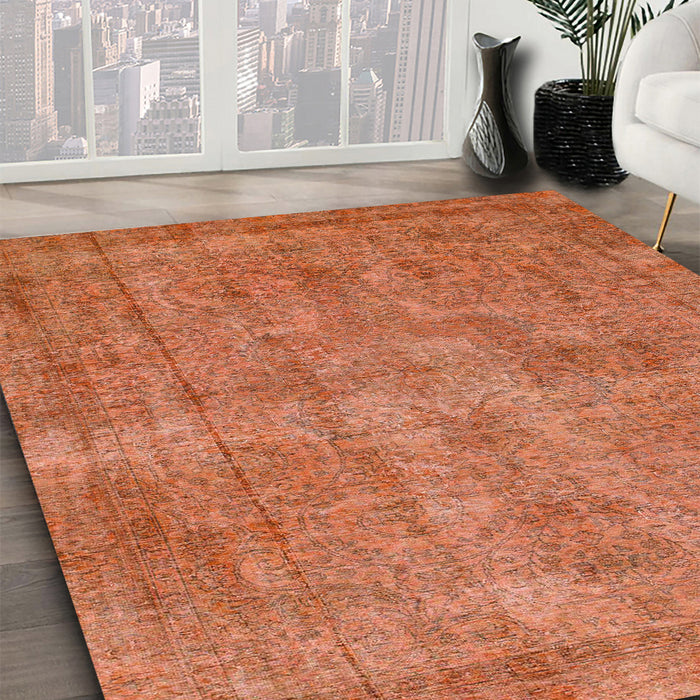 Machine Washable Abstract Orange Red Rug in a Family Room, wshabs1275