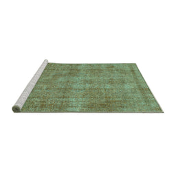Sideview of Machine Washable Abstract Turquoise Modern Area Rugs, wshabs1275turq