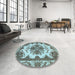 Round Abstract Hazel Green Persian Rug in a Office, abs1276