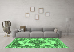 Machine Washable Persian Emerald Green Bohemian Area Rugs in a Living Room,, wshabs1276emgrn