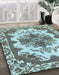 Abstract Hazel Green Persian Rug in Family Room, abs1276