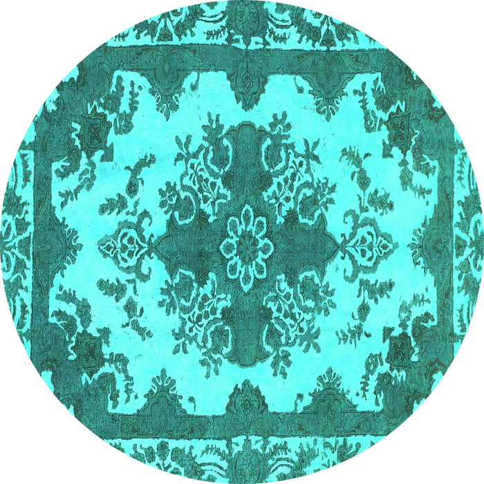 Round Machine Washable Persian Turquoise Bohemian Area Rugs, wshabs1276turq