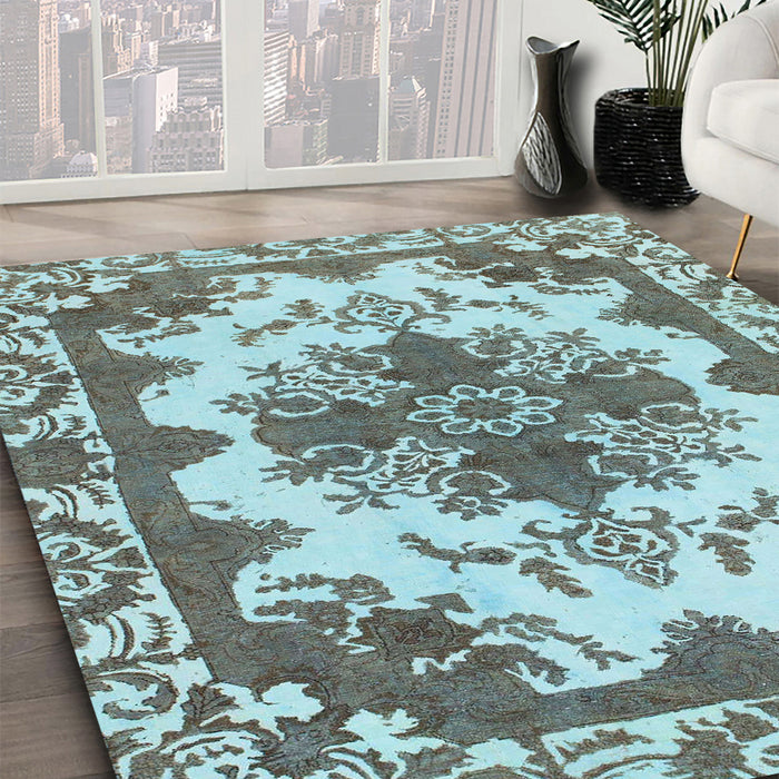 Machine Washable Abstract Hazel Green Rug in a Family Room, wshabs1276