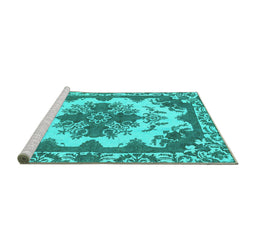 Sideview of Machine Washable Persian Turquoise Bohemian Area Rugs, wshabs1276turq