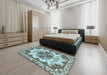 Machine Washable Abstract Hazel Green Rug in a Bedroom, wshabs1276