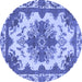 Round Machine Washable Persian Blue Bohemian Rug, wshabs1276blu