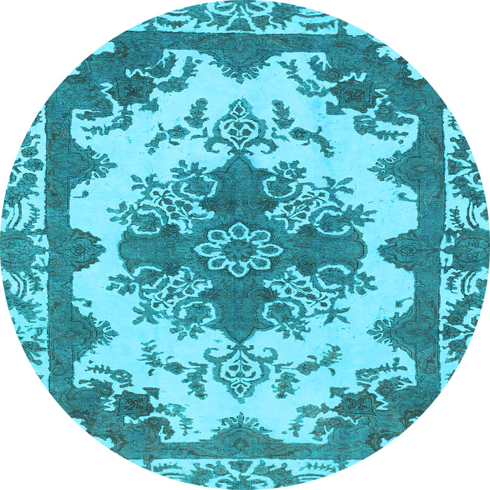 Round Machine Washable Persian Light Blue Bohemian Rug, wshabs1276lblu
