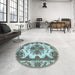 Round Machine Washable Abstract Hazel Green Rug in a Office, wshabs1276