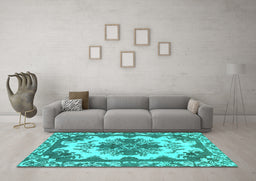 Machine Washable Persian Turquoise Bohemian Area Rugs in a Living Room,, wshabs1276turq