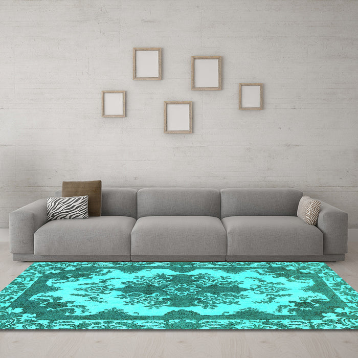Machine Washable Persian Turquoise Bohemian Area Rugs in a Living Room,, wshabs1276turq