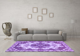 Machine Washable Persian Purple Bohemian Area Rugs in a Living Room, wshabs1276pur
