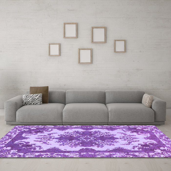 Machine Washable Persian Purple Bohemian Area Rugs in a Living Room, wshabs1276pur