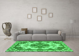 Machine Washable Persian Green Bohemian Area Rugs in a Living Room,, wshabs1276grn