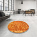 Round Abstract Orange Red Modern Rug in a Office, abs1277