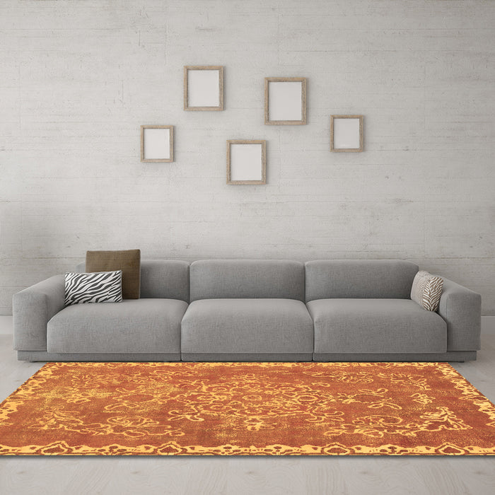 Machine Washable Abstract Brown Modern Rug in a Living Room,, wshabs1277brn