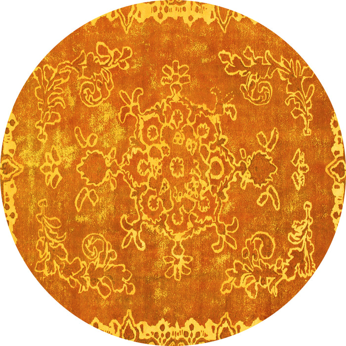 Round Machine Washable Abstract Yellow Modern Rug, wshabs1277yw