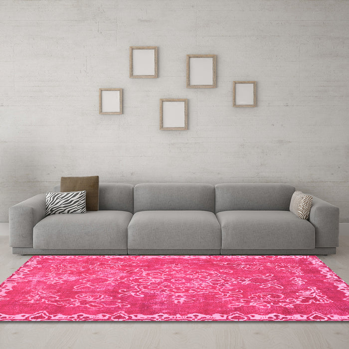 Machine Washable Abstract Pink Modern Rug in a Living Room, wshabs1277pnk