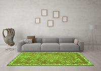 Machine Washable Abstract Green Modern Rug, wshabs1277grn