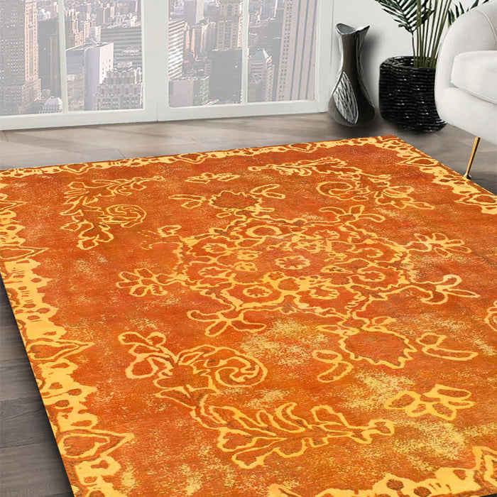Machine Washable Abstract Orange Red Rug in a Family Room, wshabs1277