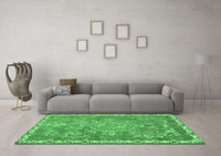 Machine Washable Abstract Emerald Green Modern Rug, wshabs1277emgrn