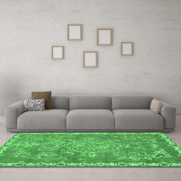 Machine Washable Abstract Emerald Green Modern Area Rugs in a Living Room,, wshabs1277emgrn