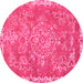 Round Machine Washable Abstract Pink Modern Rug, wshabs1277pnk