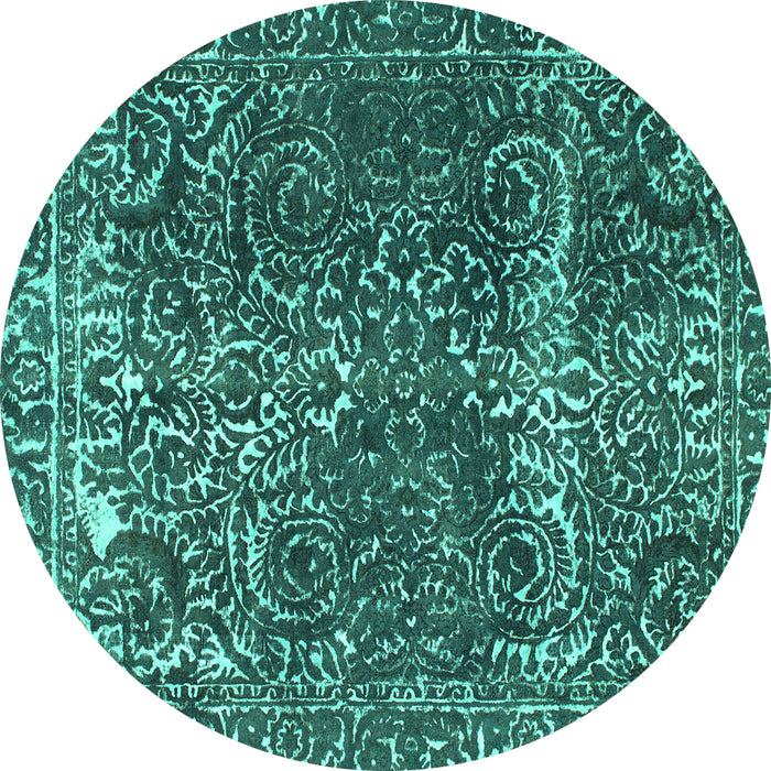 Round Abstract Turquoise Modern Rug, abs1278turq