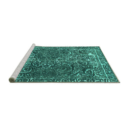 Sideview of Machine Washable Abstract Turquoise Modern Area Rugs, wshabs1278turq