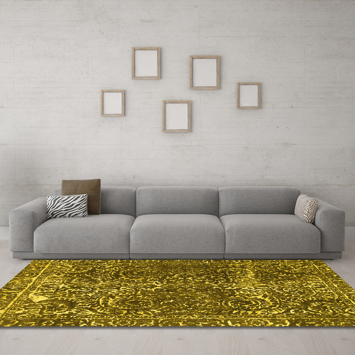 Machine Washable Abstract Yellow Modern Rug in a Living Room, wshabs1278yw