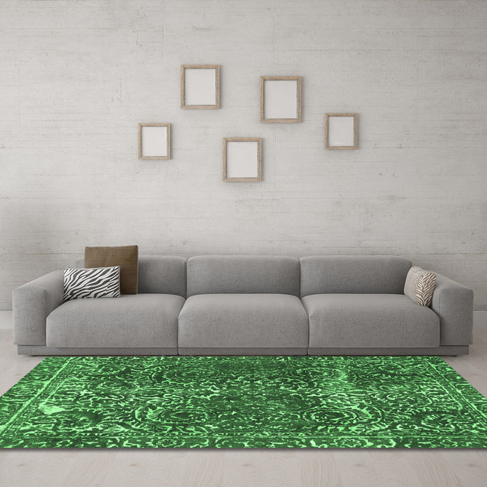 Machine Washable Abstract Emerald Green Modern Area Rugs in a Living Room,, wshabs1278emgrn