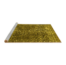 Sideview of Machine Washable Abstract Yellow Modern Rug, wshabs1278yw