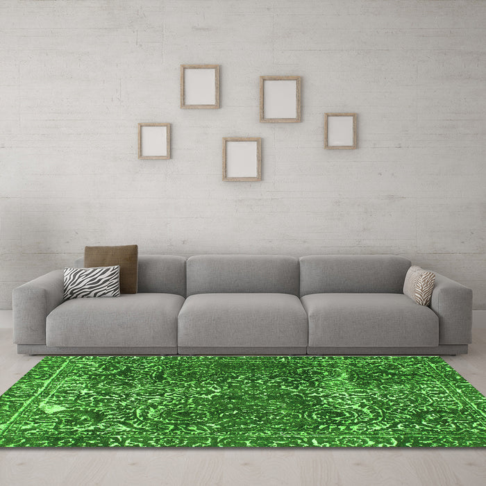 Machine Washable Abstract Green Modern Area Rugs in a Living Room,, wshabs1278grn