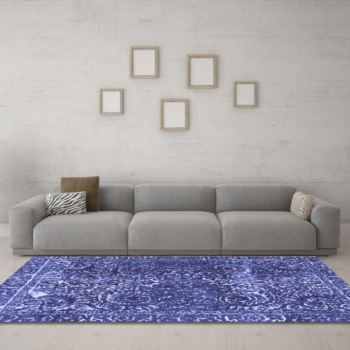 Machine Washable Abstract Blue Modern Rug in a Living Room, wshabs1278blu