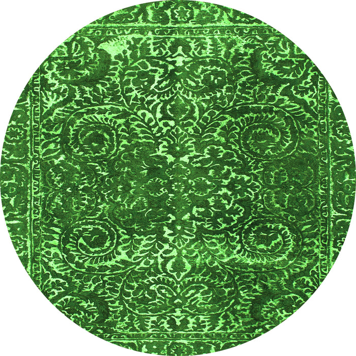 Round Machine Washable Abstract Green Modern Area Rugs, wshabs1278grn