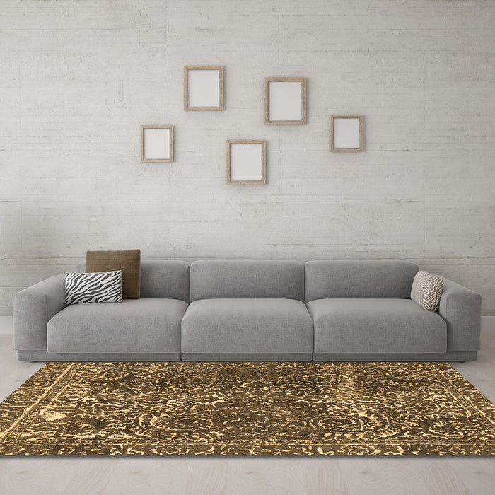 Machine Washable Abstract Brown Modern Rug in a Living Room,, wshabs1278brn