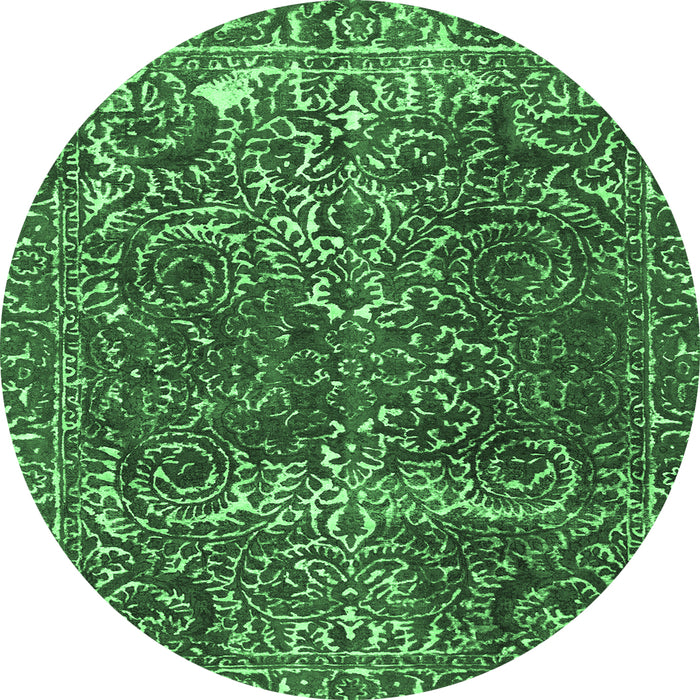 Round Machine Washable Abstract Emerald Green Modern Area Rugs, wshabs1278emgrn