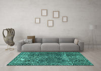 Machine Washable Abstract Turquoise Modern Rug, wshabs1278turq