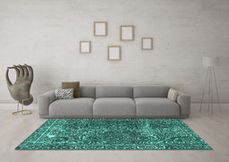 Machine Washable Abstract Turquoise Modern Area Rugs in a Living Room,, wshabs1278turq