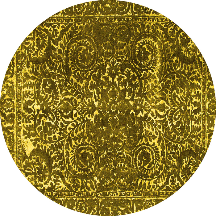 Round Machine Washable Abstract Yellow Modern Rug, wshabs1278yw