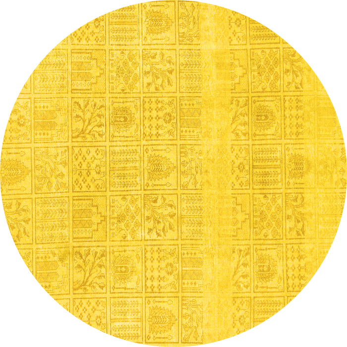 Round Abstract Yellow Modern Rug, abs1279yw