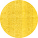 Round Machine Washable Abstract Yellow Modern Rug, wshabs1279yw