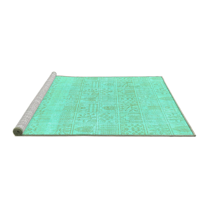 Sideview of Machine Washable Abstract Turquoise Modern Area Rugs, wshabs1279turq