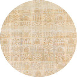 Round Machine Washable Abstract Yellow Rug, wshabs1279