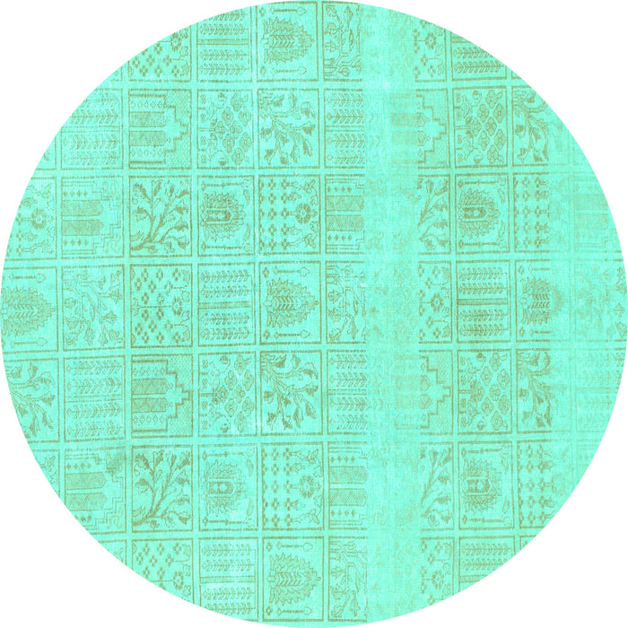 Round Machine Washable Abstract Turquoise Modern Area Rugs, wshabs1279turq