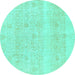 Round Machine Washable Abstract Turquoise Modern Area Rugs, wshabs1279turq