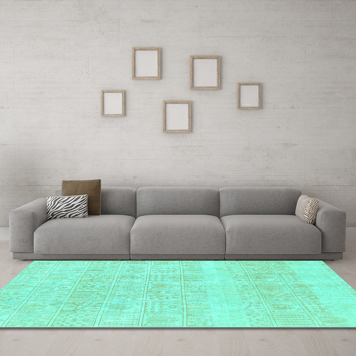 Machine Washable Abstract Turquoise Modern Area Rugs in a Living Room,, wshabs1279turq